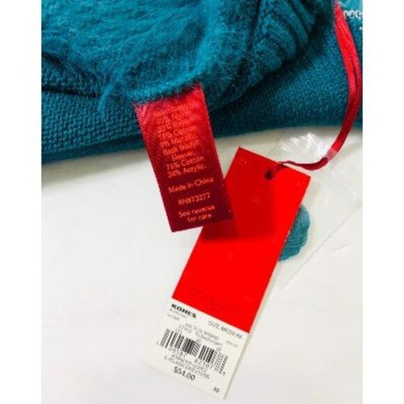 Jennifer Lopez Womens Teal Metallic Scoop Neck Soft Knit Sweater Sz M New - Picture 7 of 11